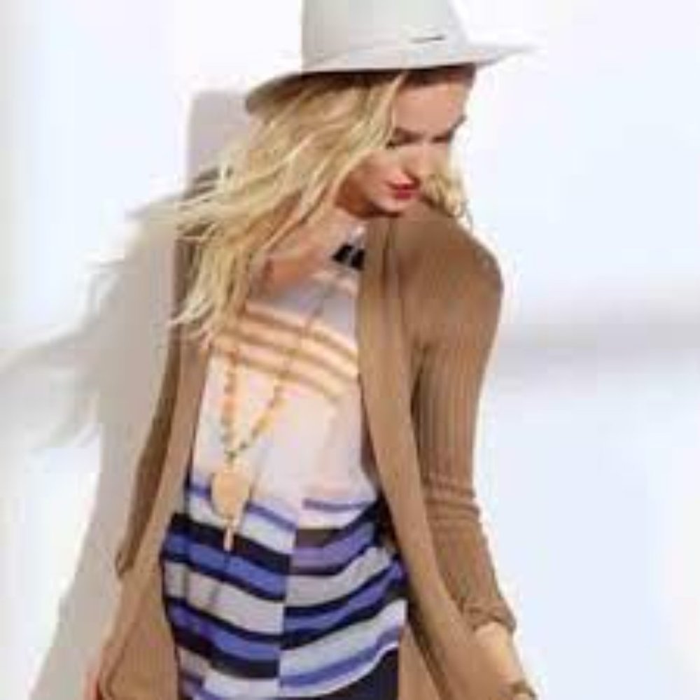 CAbi Underline Blouse Top Shirt Semi Sheer Striped Style # 3273